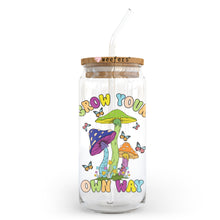 Load image into Gallery viewer, a glass jar with a straw in it that says grow your own way
