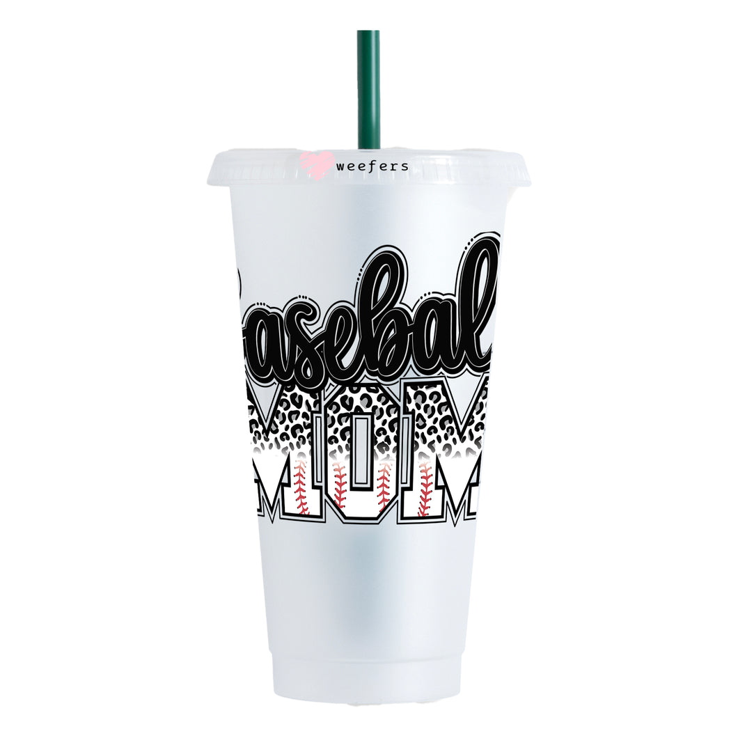 Baseball Mom Black Leopard 24oz UV-DTF Cold Cup Wrap - Ready to apply Decal