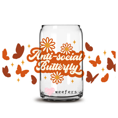 Anti-Social Butterfly 16oz Libbey Glass Can UV DTF or Sublimation Wrap - Decal - Weefers