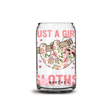 Load image into Gallery viewer, Just a Girl Who Loves Sloths 16oz Libbey Glass Can UV-DTF or Sublimation Decal Transfer
