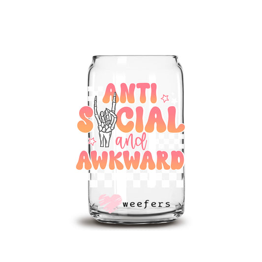 Anti Social and Awkward 16oz Libbey Glass Can UV DTF or Sublimation Cup Wrap - Decal Transfer Weefers