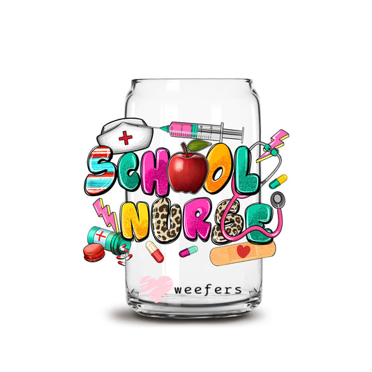 School Nurse 16oz Libbey Glass Can UV DTF or Sublimation Cup Wrap - Decal Weefers