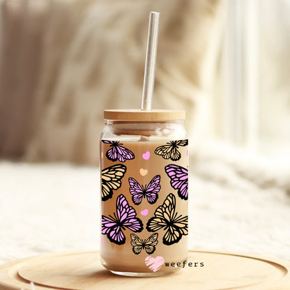 Pink and Yellow Butterflies 16oz Libbey Glass Can UV DTF or Sublimation Wrap - Decal - Weefers