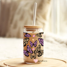 Load image into Gallery viewer, Pink and Yellow Butterflies 16oz Libbey Glass Can UV-DTF or Sublimation Wrap - Decal
