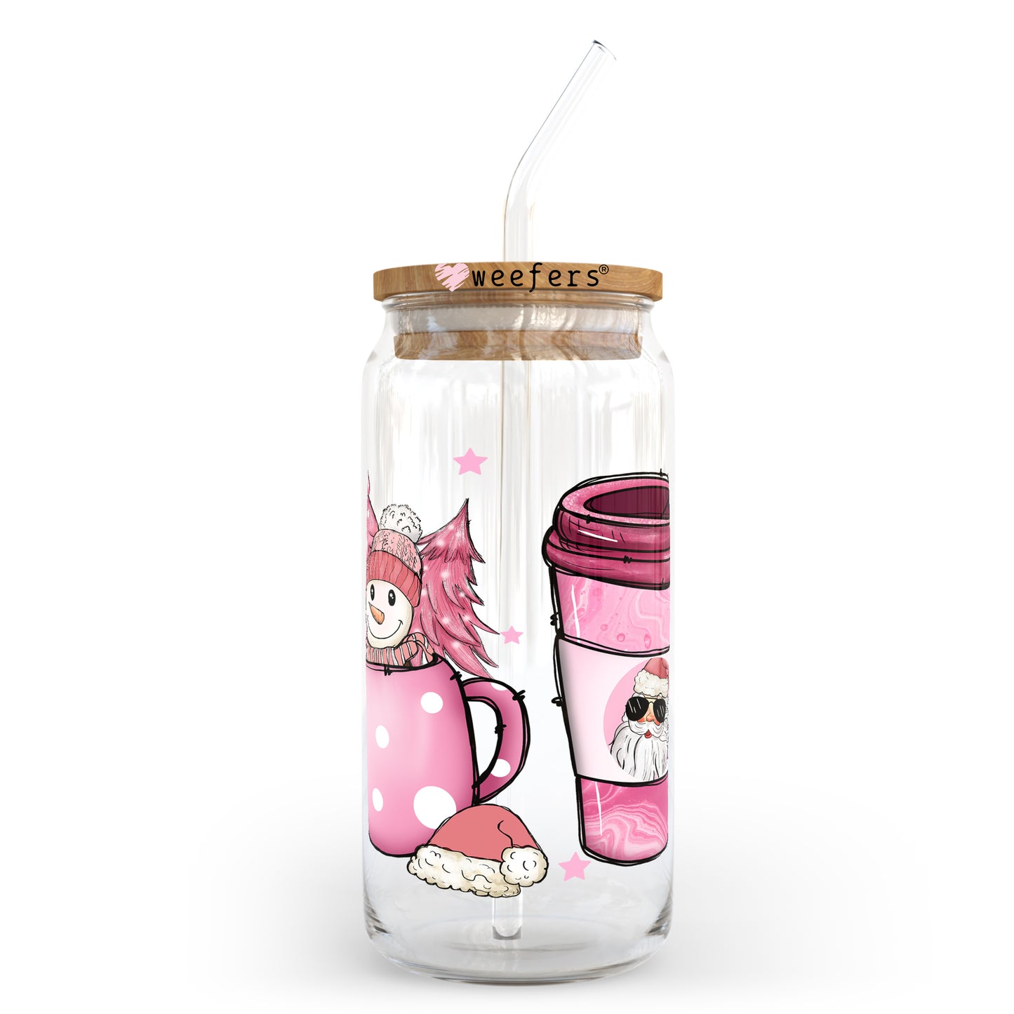 Pink Santa Coffee Latte 20oz Libbey Glass Can, 34oz Hip Sip, 40oz Tumbler UV DTF or Sublimation Decal Transfer - Weefers