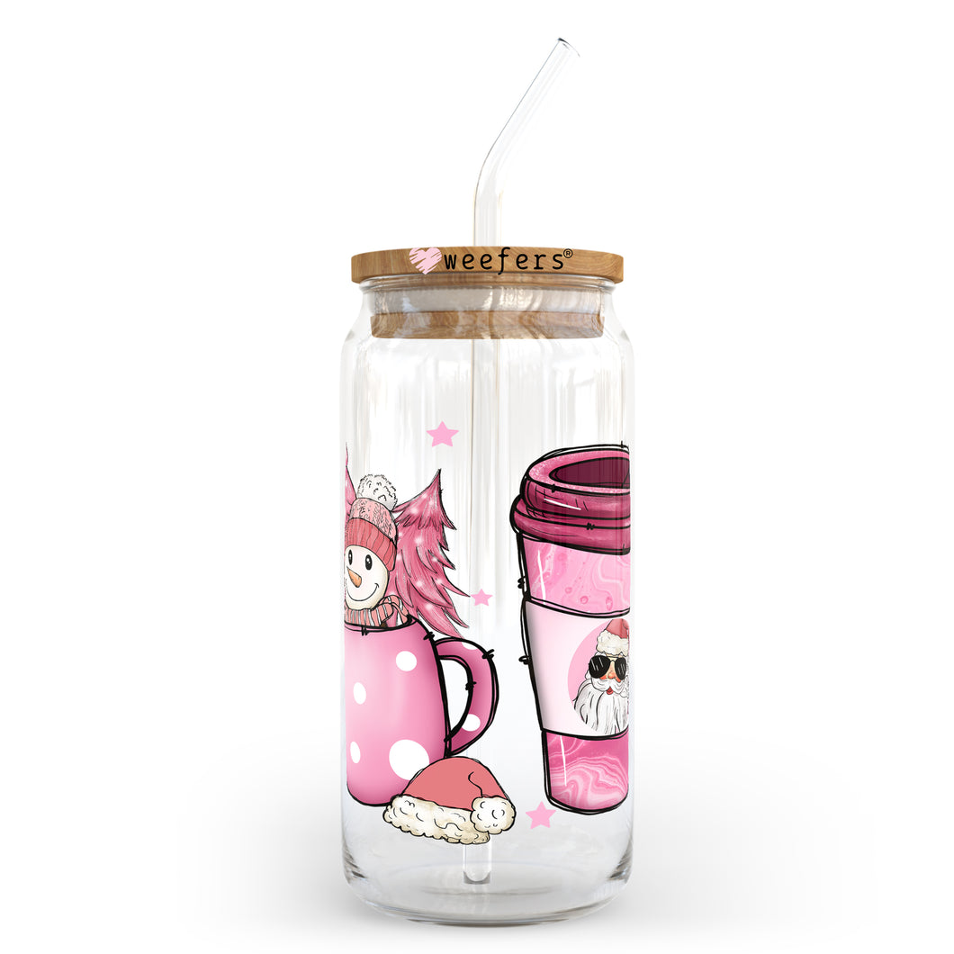 Pink Santa Coffee Latte 20oz Libbey Glass Can UV-DTF or Sublimation Wrap - Decal