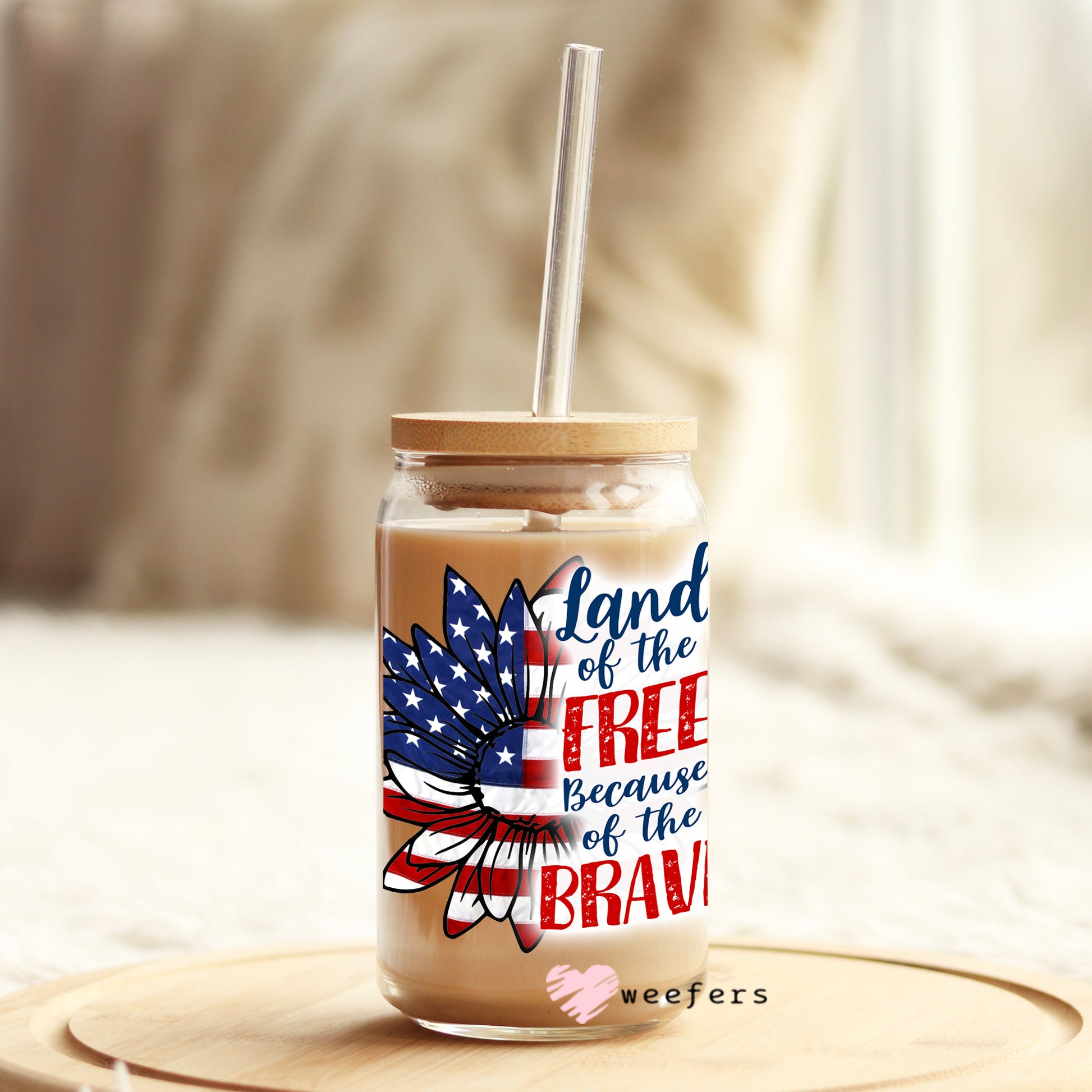 Land of the Free 16oz Libbey Glass Can UV DTF or Sublimation Wrap - Decal - Weefers