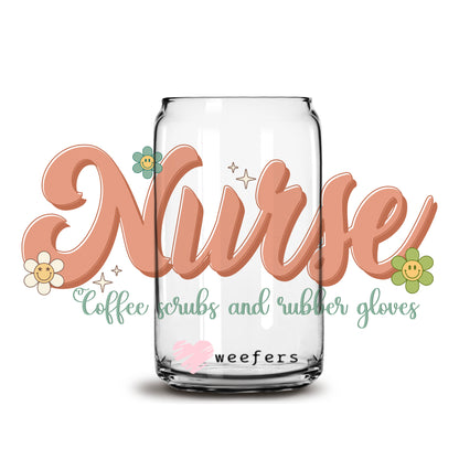 Nurse Coffee Scrubs and Rubber Gloves 16oz Libbey Glass Can UV DTF or Sublimation Wrap - Decal - Weefers