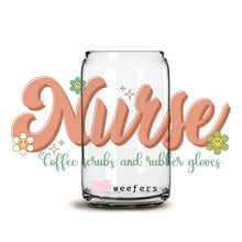 Load image into Gallery viewer, Nurse Coffee Scrubs and Rubber Gloves 16oz Libbey Glass Can UV-DTF or Sublimation Wrap - Decal
