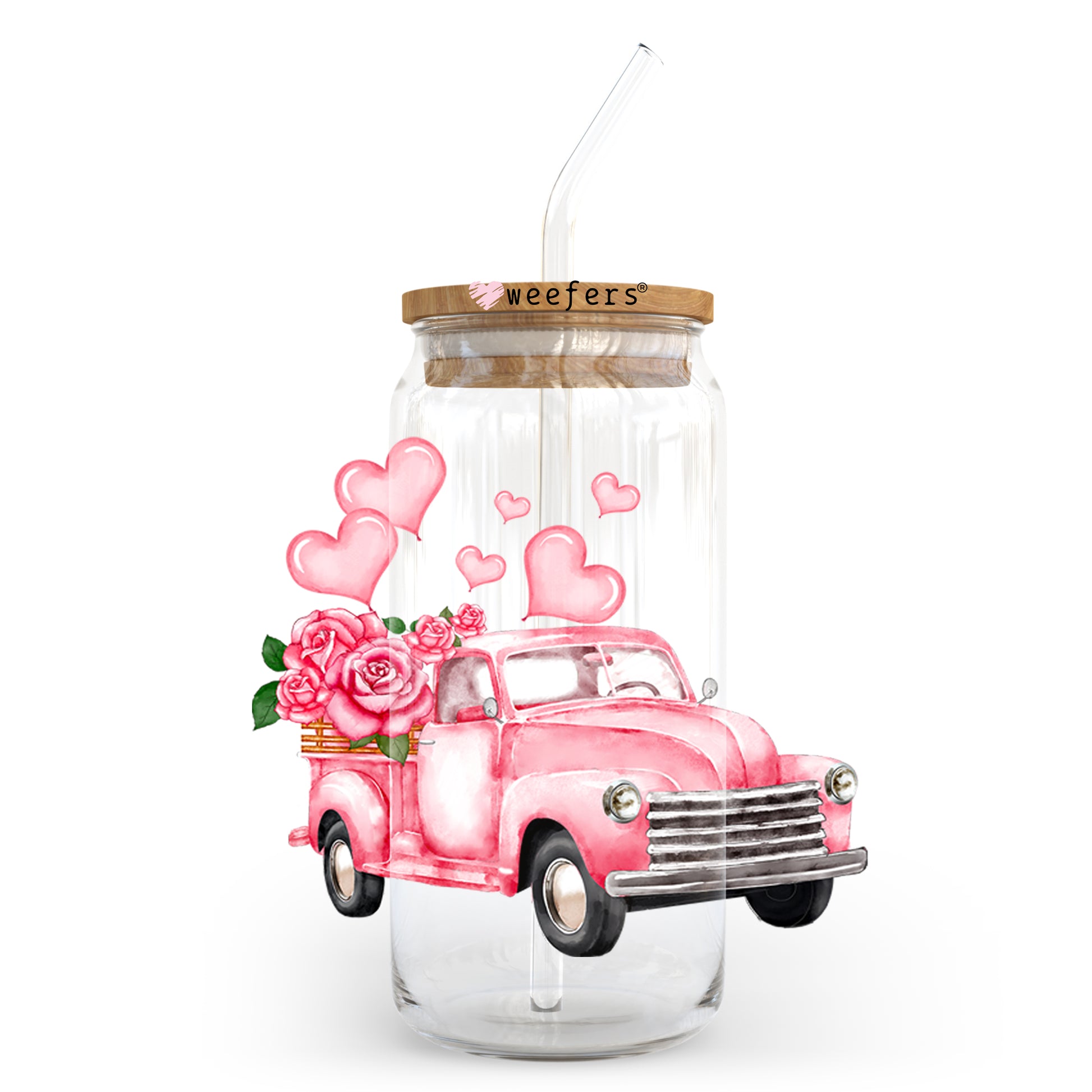 Love Truck Valentine's Day 20oz Libbey Glass Can UV DTF or Sublimation Wrap - Decal - Weefers