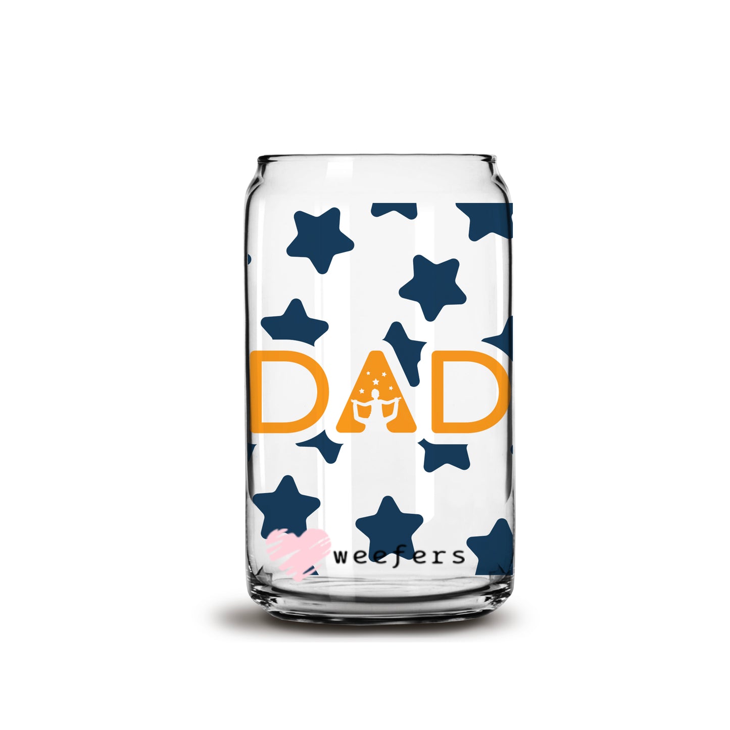 Father's Day Dad Blue Stars 16oz Libbey Glass Can UV DTF or Sublimation Wrap - Decal - Weefers