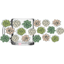 Load image into Gallery viewer, a glass mug with succulents on it
