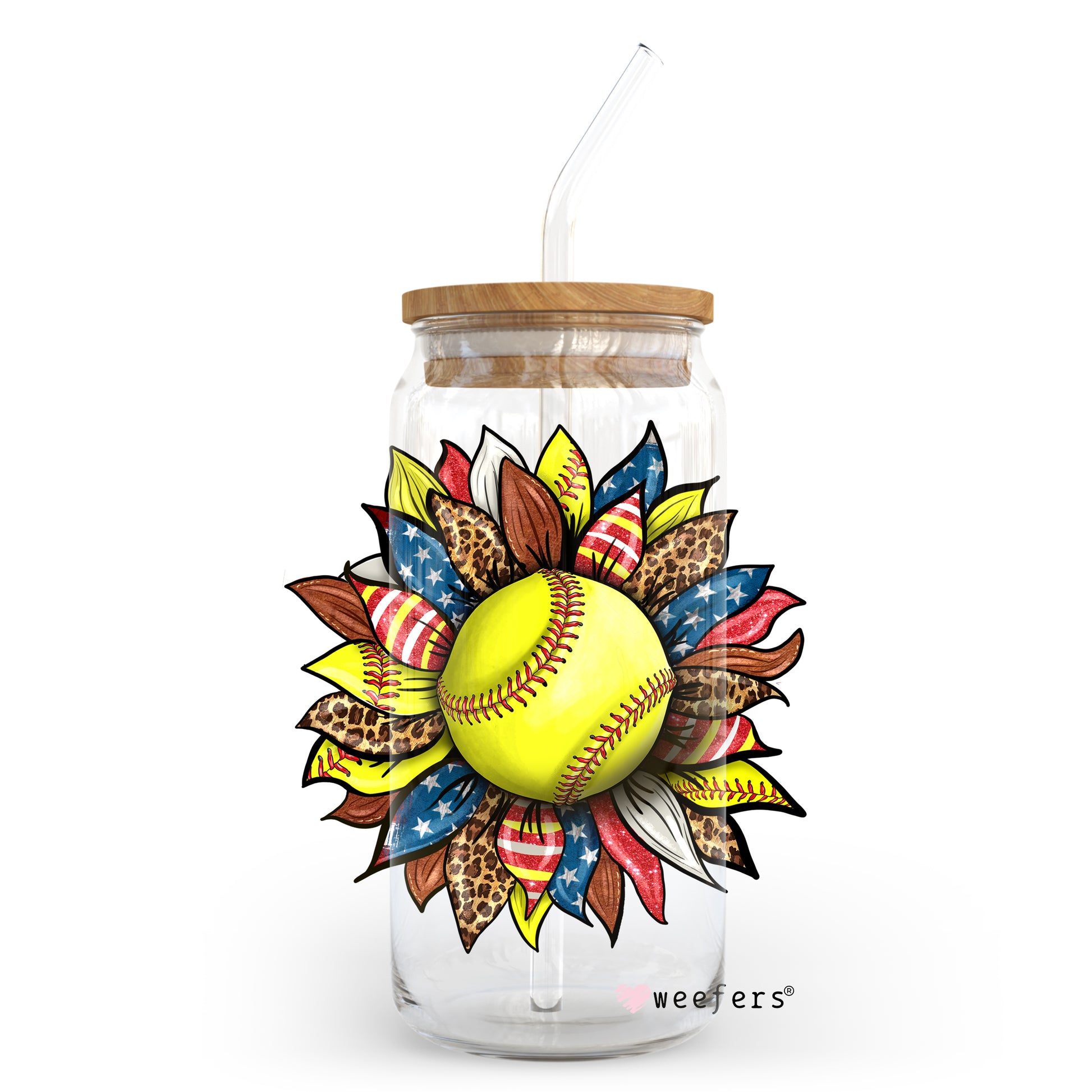 Softball Flower 20oz Libbey Glass Can, 34oz Hip Sip, 40oz Tumbler UV DTF or Sublimation Decal Transfer - Weefers