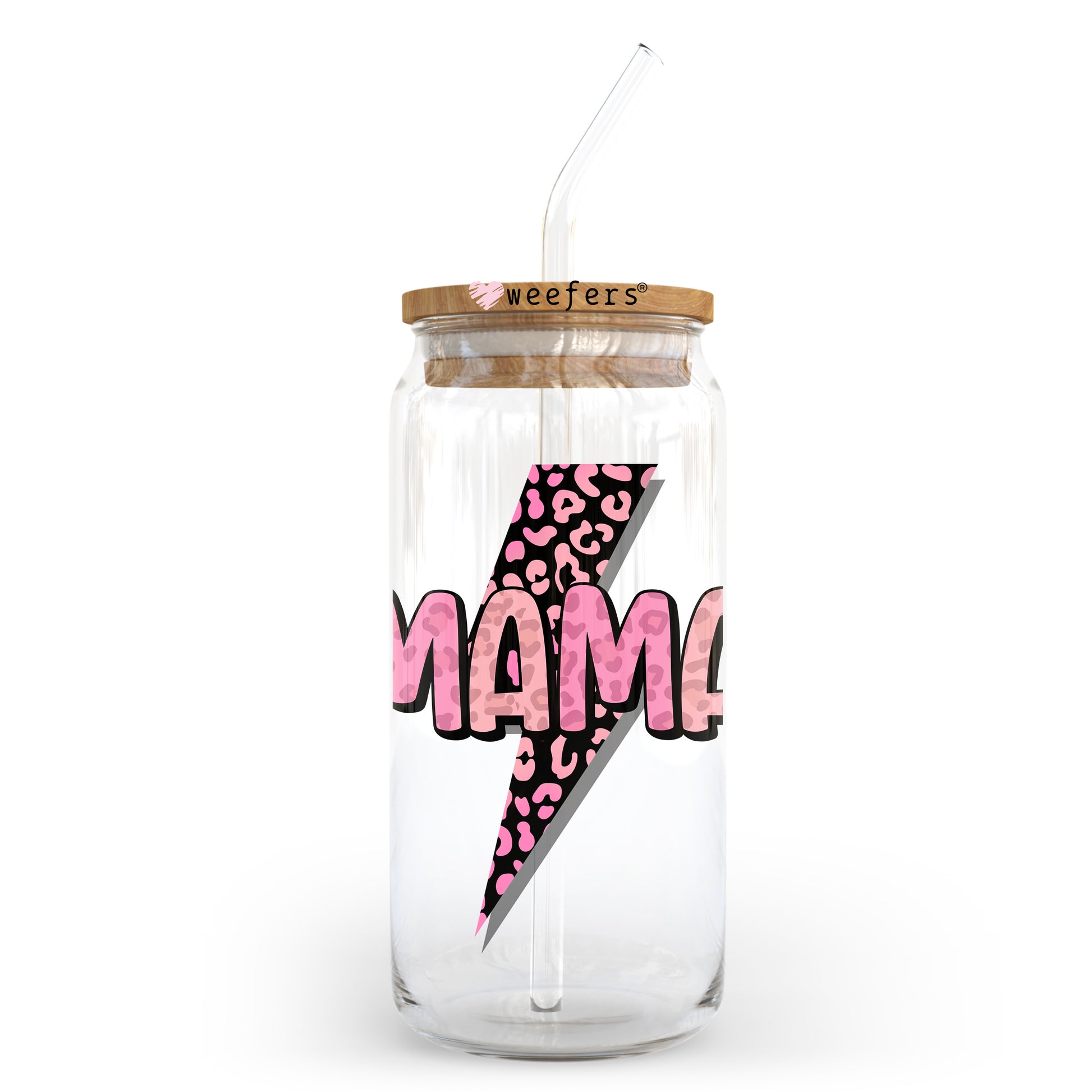 Pink Mama Lightening 20oz Libbey Glass Can UV DTF or Sublimation Wrap - Decal Transfer - Weefers