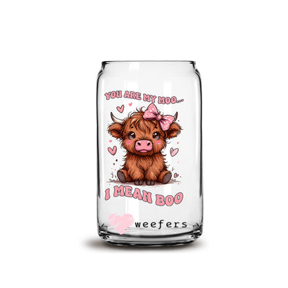 You are My Moo, I Mean Boo Cow Valentine's Day 16oz Libbey Glass Can UV DTF or Sublimation Cup Wrap - Decal Transfer - Weefers