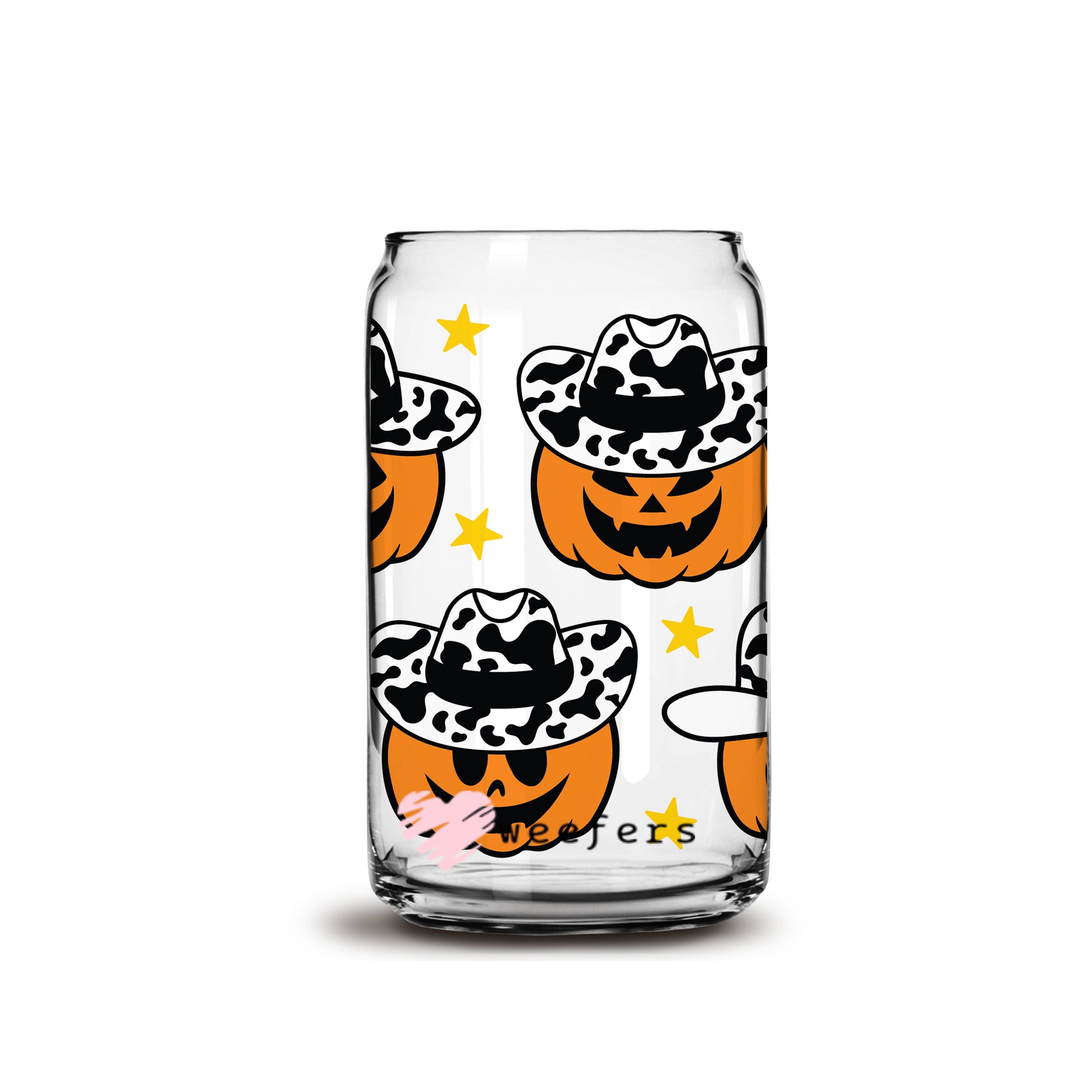 Cowboy Jack-O-Lanterns 16oz Libbey Glass Can UV DTF or Sublimation Wrap - Decal - Weefers