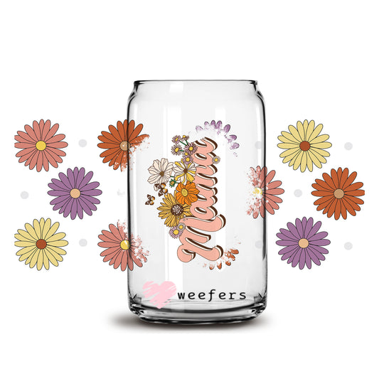 Mama Daisies Floral 16oz Libbey Glass Can UV DTF or Sublimation Cup Wrap - Decal Transfer - Weefers