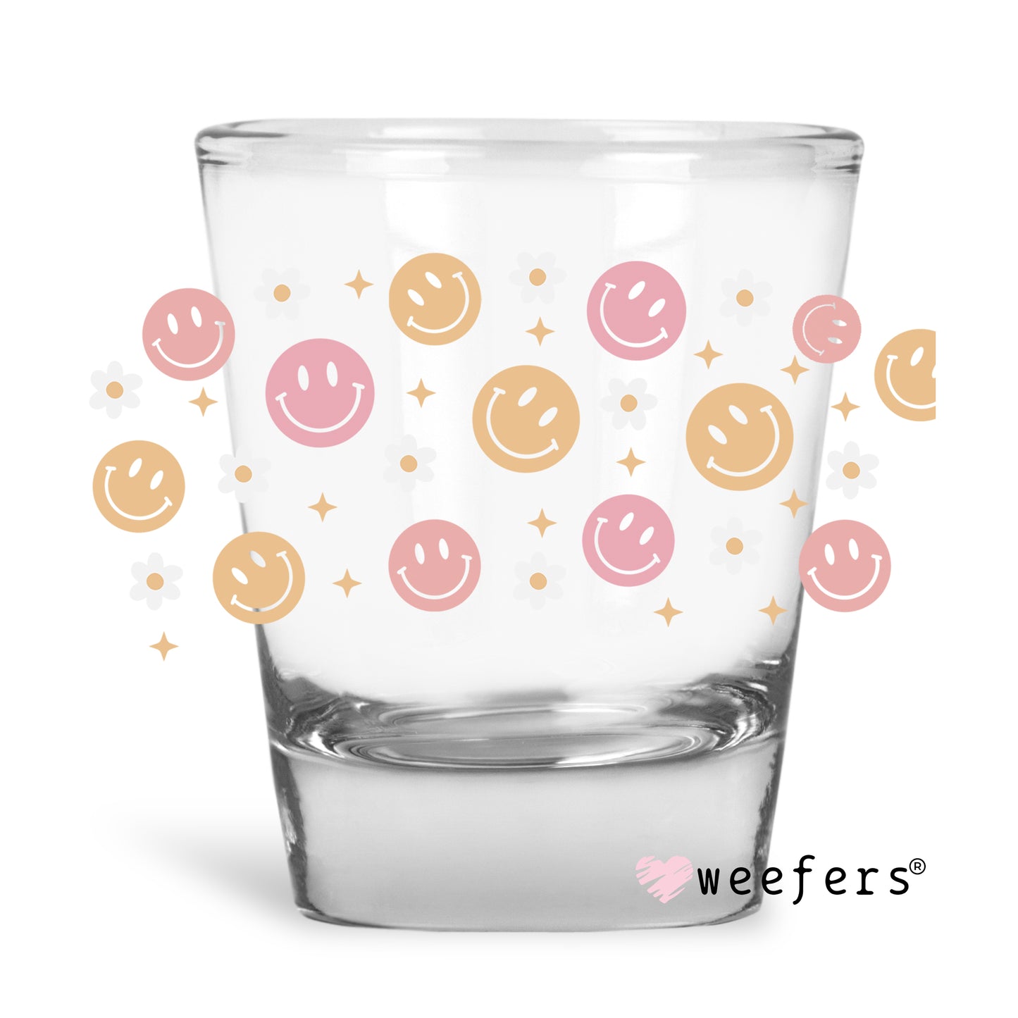 Retro Smile and Daisies Shot Glass Short UV DTF or Sublimation Wrap - Decal - Weefers