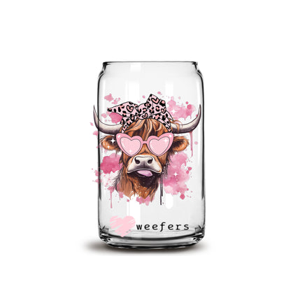 Bougie Pink Highlander Cow 16oz Libbey Glass Can UV DTF or Sublimation Cup Wrap - Decal Transfer - Weefers