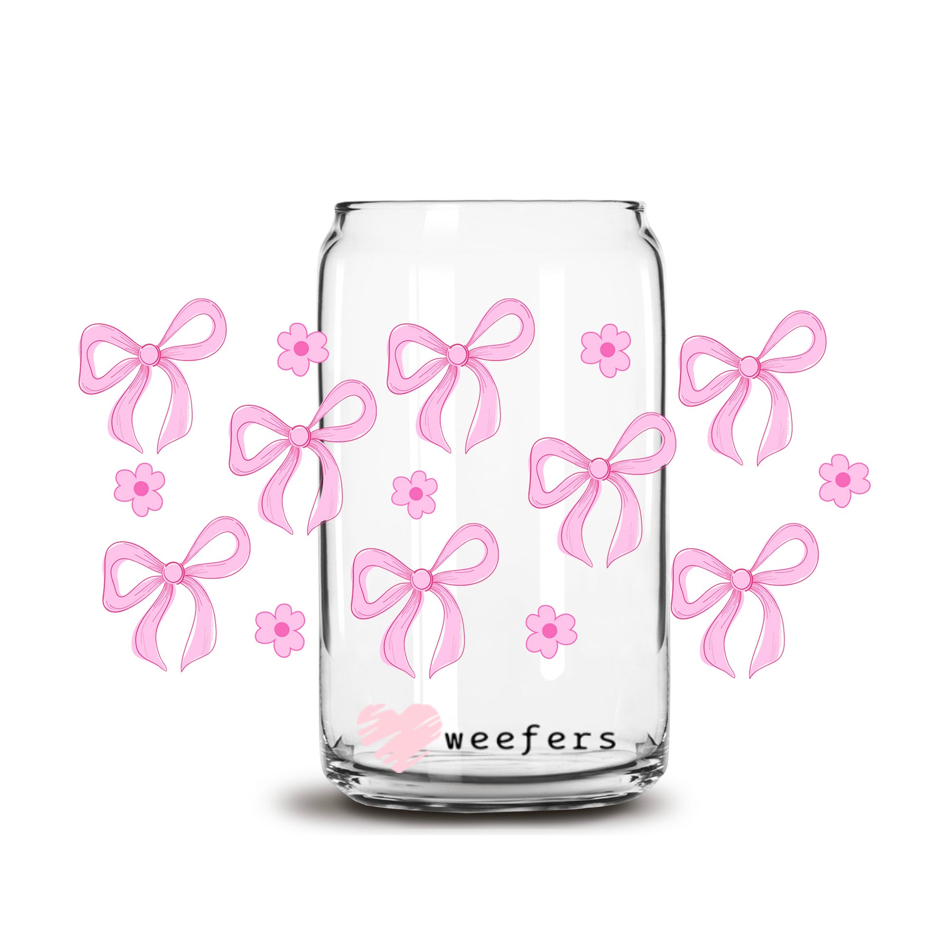 Coquette Light Pink Ribbons 16oz Libbey Glass Can UV DTF or Sublimation Cup Wrap - Decal Transfer - Weefers