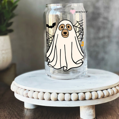 Ghost Dog Halloween 16oz Libbey Glass Can UV DTF or Sublimation Wrap - Decal - Weefers