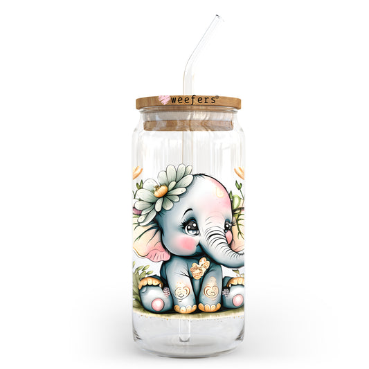 Floral Elephant 20oz Libbey Glass Can UV DTF or Sublimation Wrap - Decal Weefers