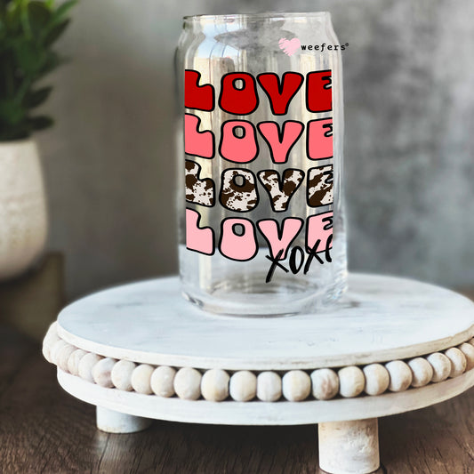 Love XOXO Valentine's Day 16oz Libbey Glass Can UV DTF or Sublimation Cup Wrap - Decal Transfer - Weefers