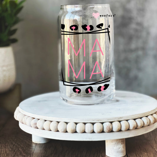 Mama Pink and Black Cheetah Print 16oz Libbey Glass Can UV DTF or Sublimation Wrap - Decal - Weefers