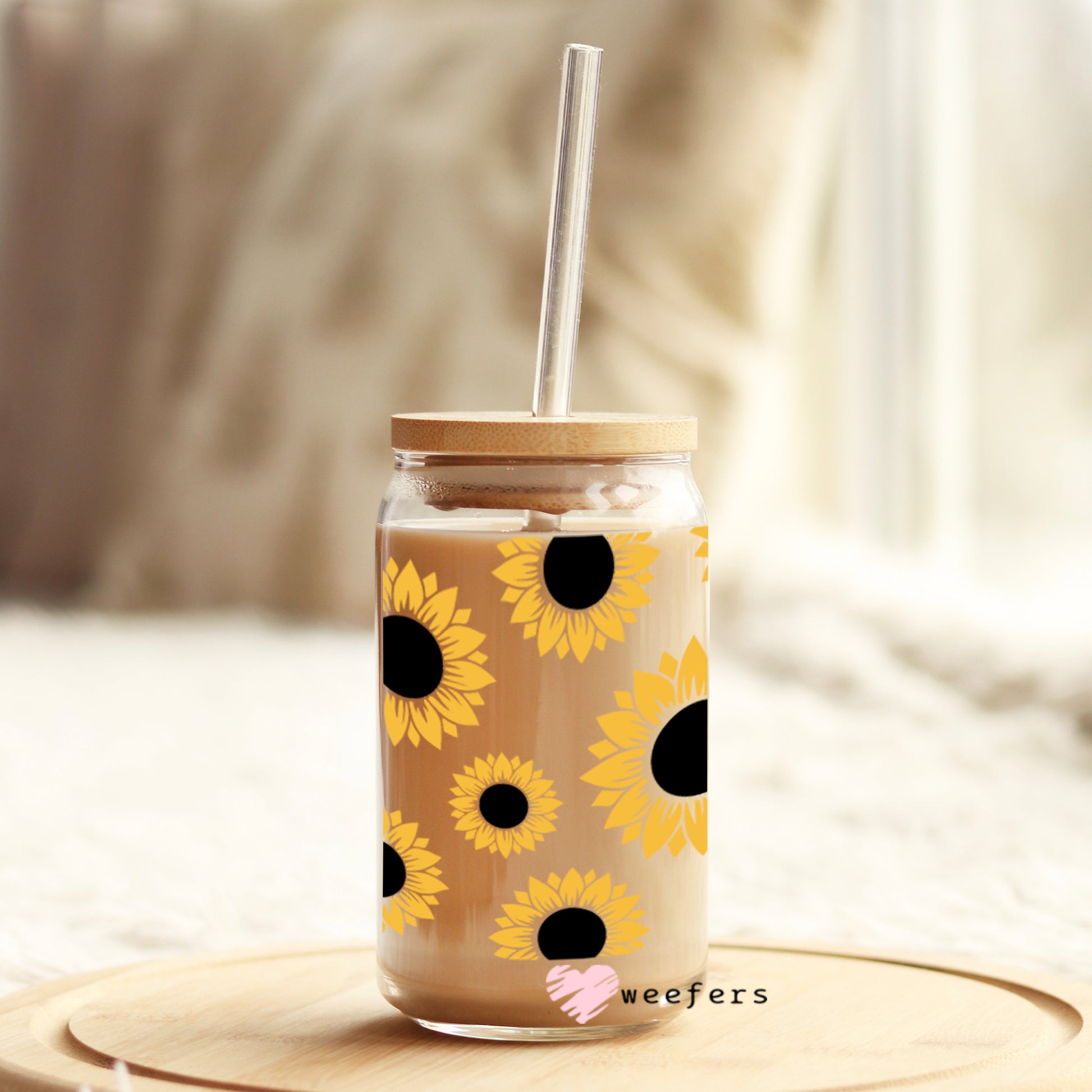 Sunflowers 16oz Libbey Glass Can UV DTF or Sublimation Wrap - Decal - Weefers