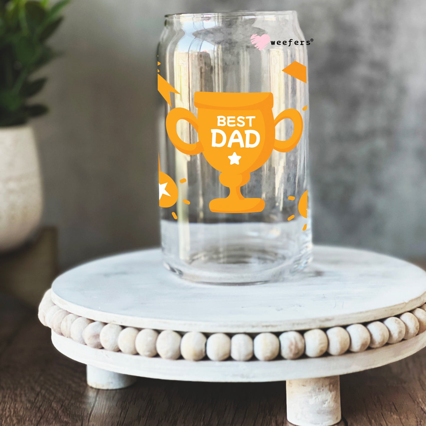 Father's Day Best Dad Trophy 16oz Libbey Glass Can UV DTF or Sublimation Wrap - Decal - Weefers