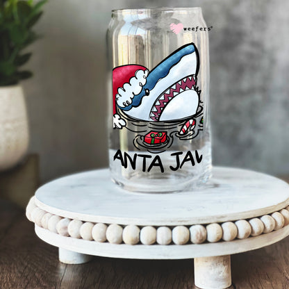 Santa Jaws Christmas 16oz Libbey Glass Can UV DTF or Sublimation Cup Wrap - Decal Transfer - Weefers