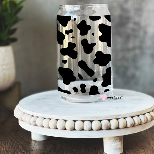 Black Cow Print Libbey Glass Can Wrap UV DTF Sublimation Transfers - Weefers