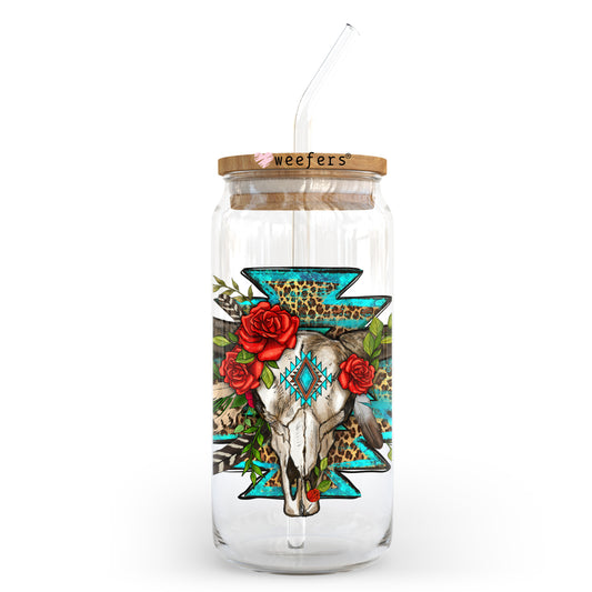 Turquoise Cow Skull 20oz Libbey Glass Can UV DTF or Sublimation Wrap - Decal Transfer - Weefers