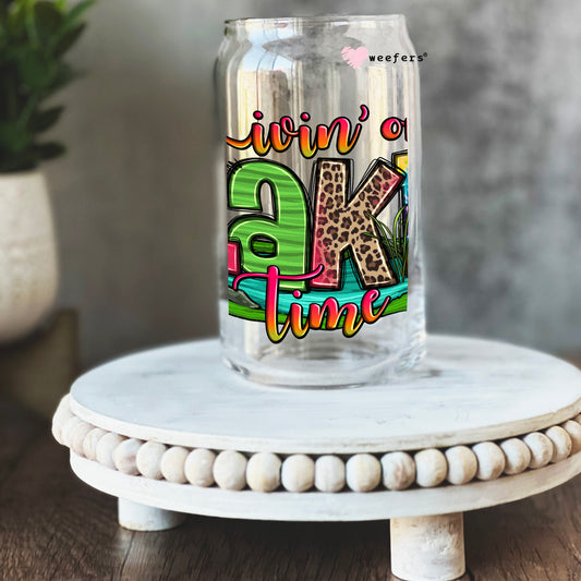 Livin' on Lake Time 16oz Libbey Glass Can UV DTF or Sublimation Cup Wrap - Decal Transfer Weefers
