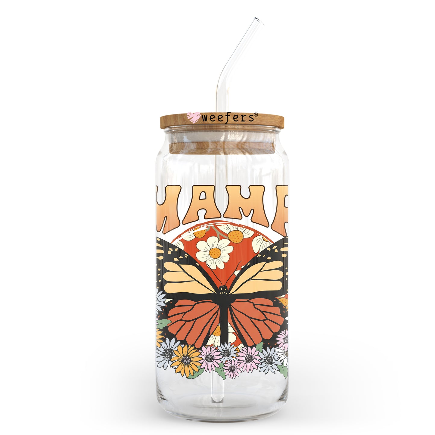 Mama Butterfly 20oz Libbey Glass Can UV DTF or Sublimation Wrap - Decal - Weefers