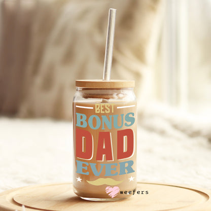 Father's Dad Best Bonus Dad Ever 16oz Libbey Glass Can UV DTF or Sublimation Wrap - Decal - Weefers