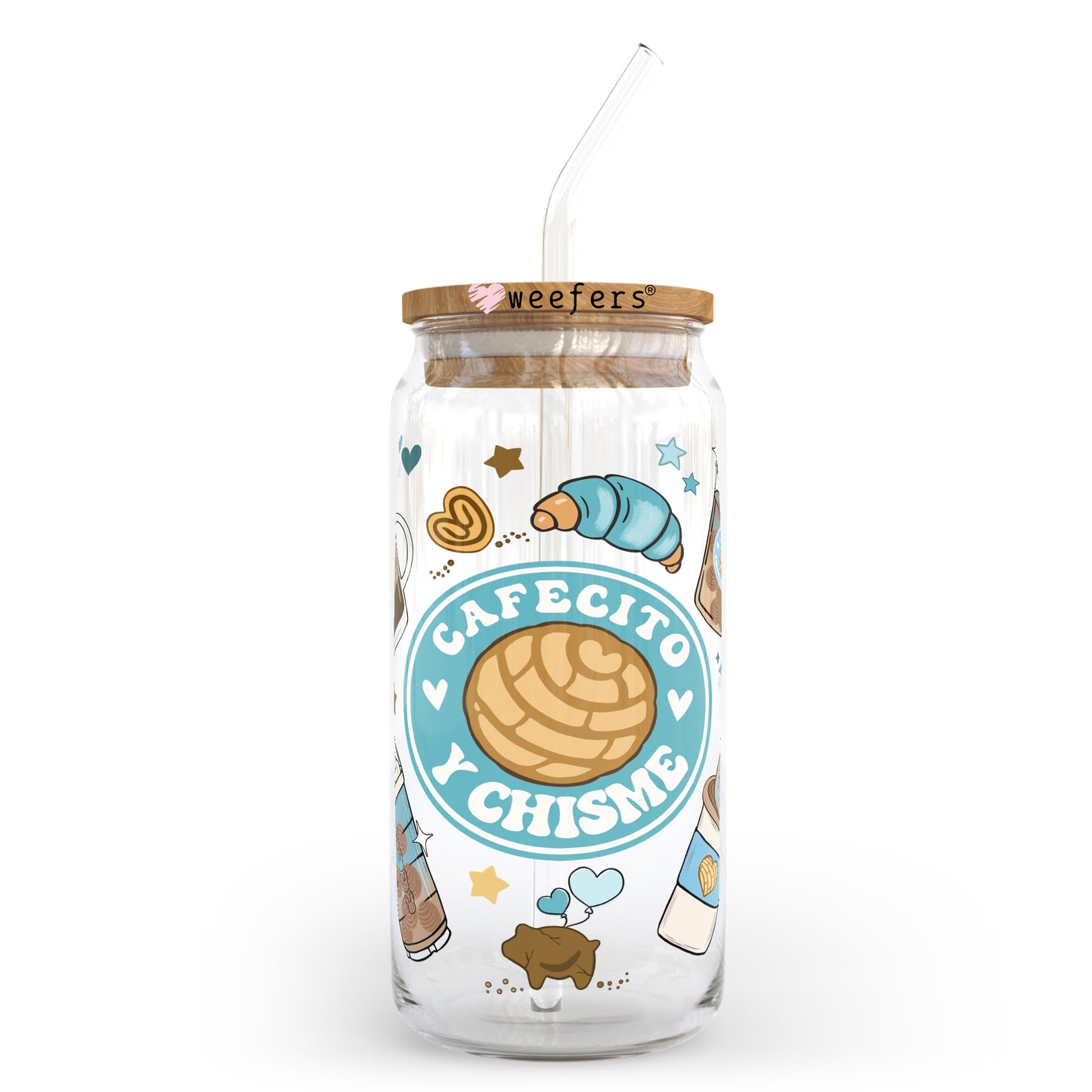 Cafecito y Chisme Blue 20oz Libbey Glass Can, 34oz Hip Sip, 40oz Tumbler UV DTF or Sublimation Decal Transfer - Weefers