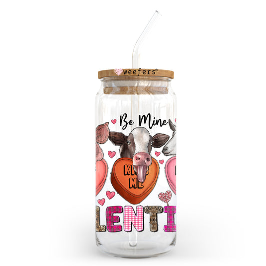 Be Mine Valentine Cows 20oz Libbey Glass Can UV DTF or Sublimation Wrap - Decal Transfer - Weefers