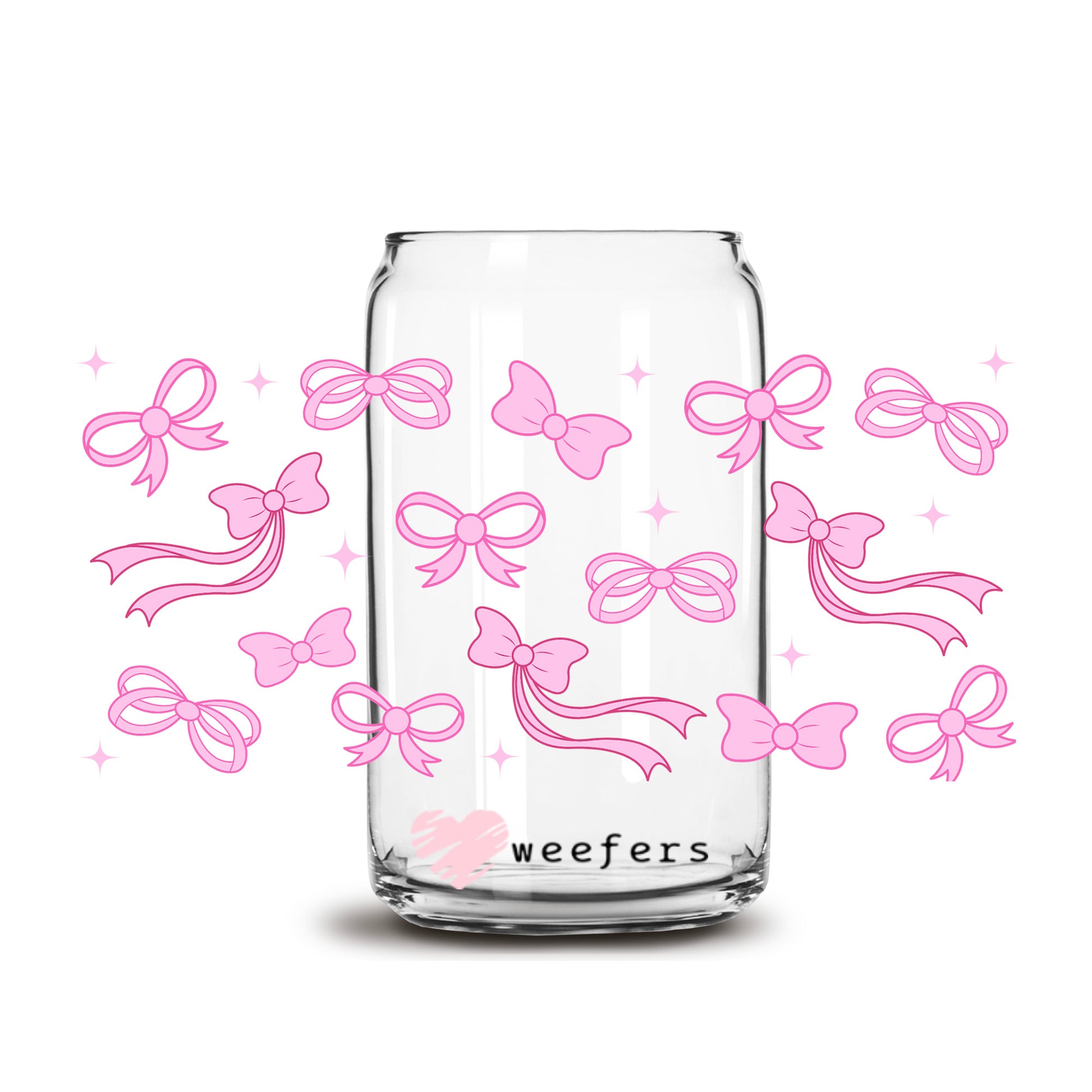 Coquette Pink Ribbons 16oz Libbey Glass Can UV DTF or Sublimation Cup Wrap - Decal Transfer - Weefers