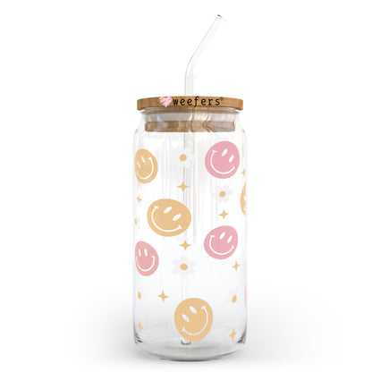 Retro Smile Face Daisies 20oz Libbey Glass Can, 34oz Hip Sip, 40oz Tumbler UV DTF or Sublimation Decal Transfer - Weefers