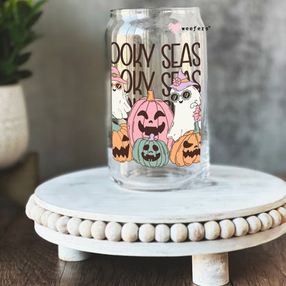 Pink Spooky Season Halloween Vibes 16oz Libbey Glass Can UV DTF or Sublimation Wrap - Decal - Weefers