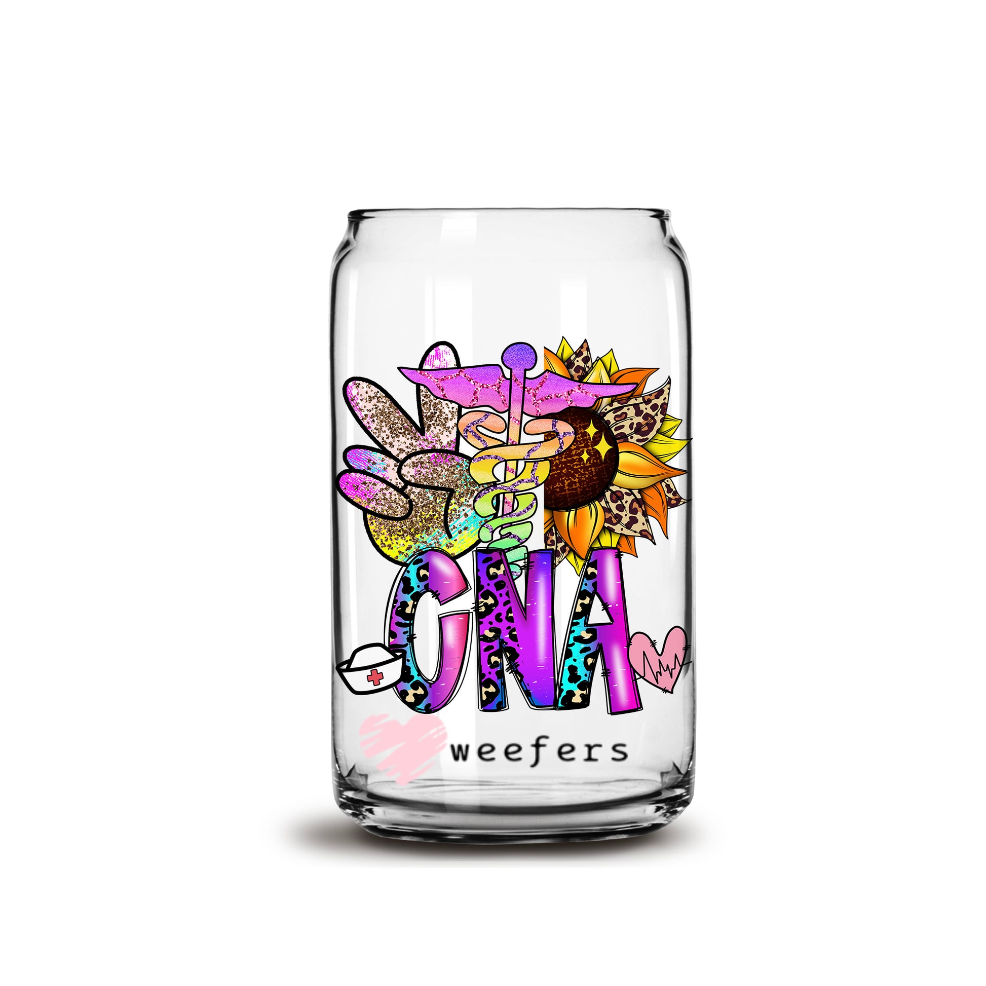 Peace Love CNA 16oz Libbey Glass Can UV DTF or Sublimation Wrap - Decal - Weefers