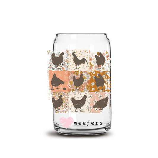 Retro Chickens 16oz Libbey Glass Can UV DTF or Sublimation Cup Wrap - Decal Transfer - Weefers