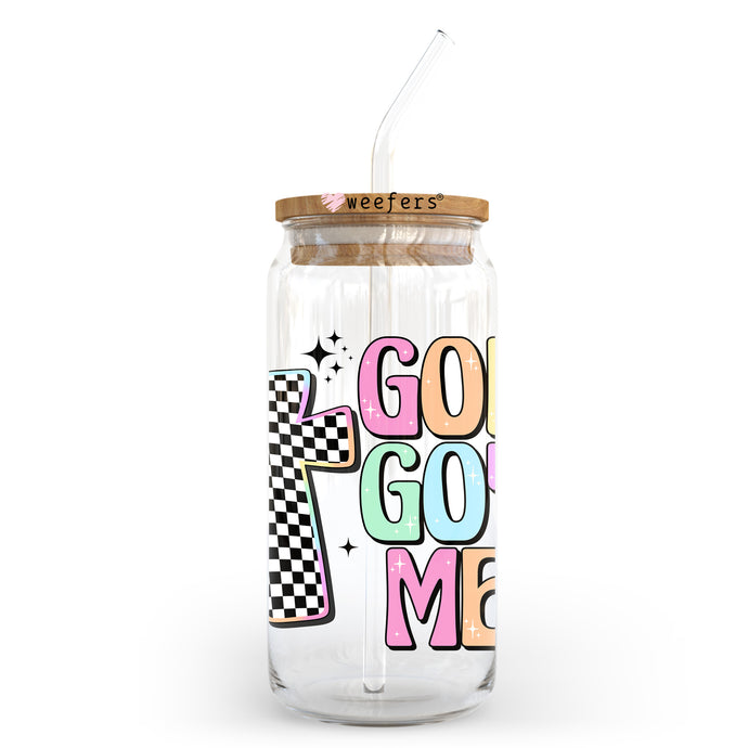 a glass jar with a straw in it that says go go me