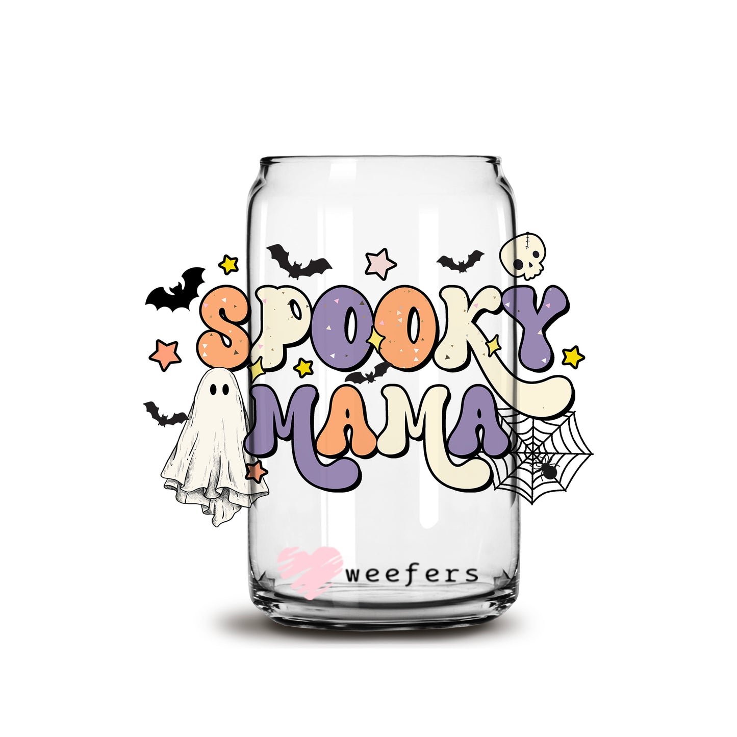 Spooky Mama Halloween 16oz Libbey Glass Can UV DTF or Sublimation Wrap - Decal - Weefers