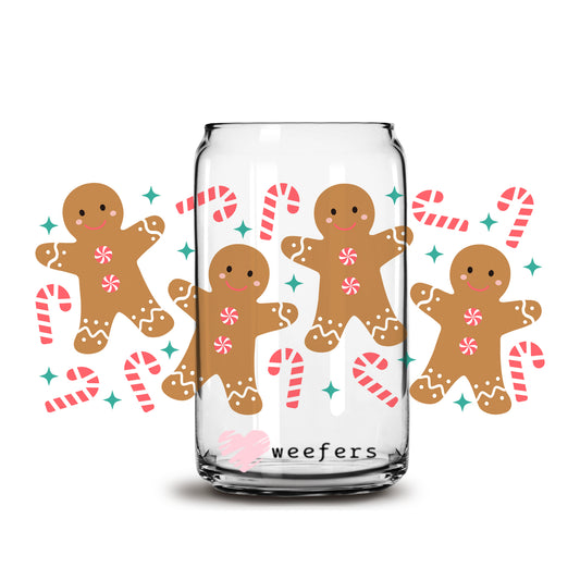 Christmas Gingerbread men and Candy Canes 16oz Libbey Glass Can UV DTF or Sublimation Wrap - Decal - Weefers