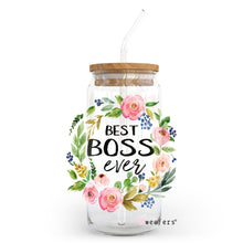 Load image into Gallery viewer, Best Boss Ever Floral Wreath 20oz Libbey Glass Can, 34oz Hip Sip, 40oz Tumbler UVDTF or Sublimation Decal Transfer
