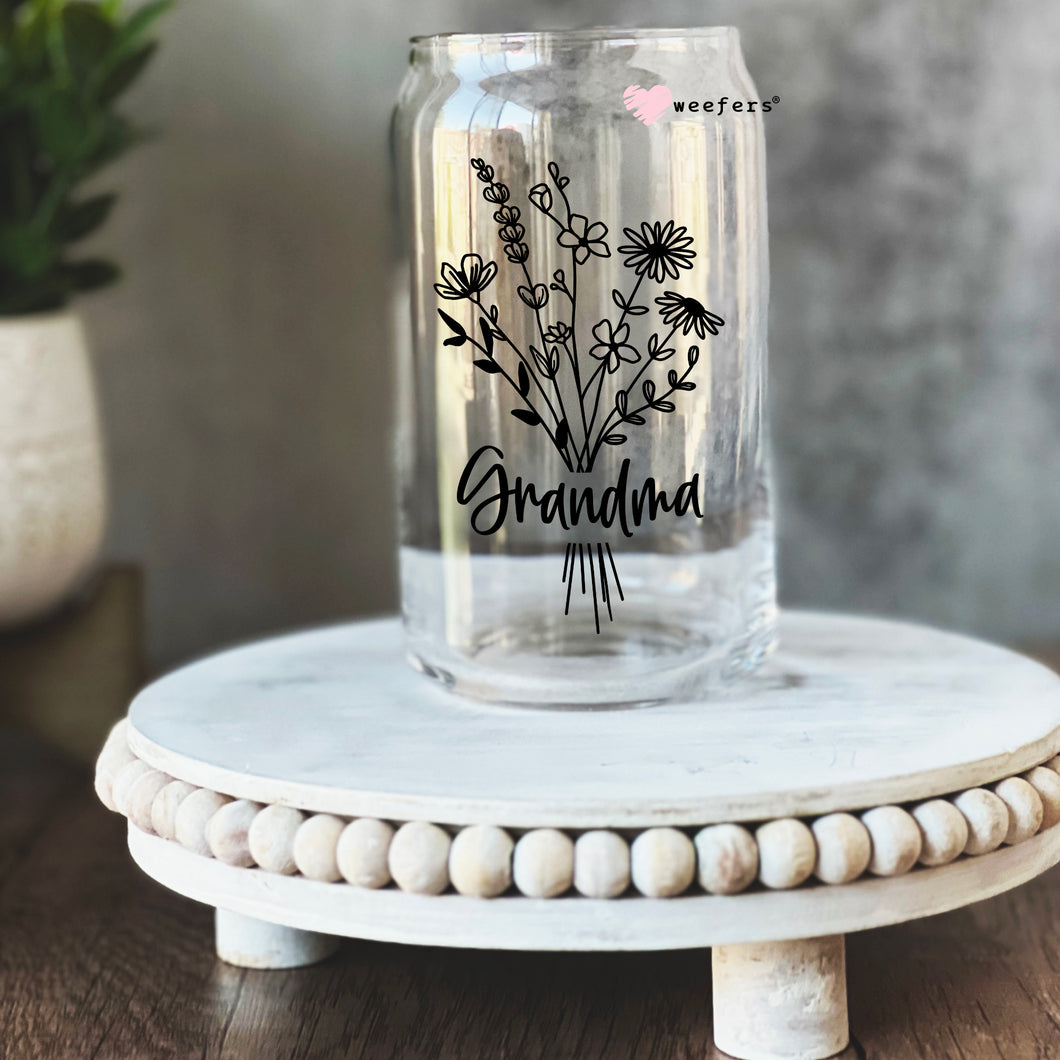 Wild Flower Grandma 16oz Libbey Glass Can UV DTF or Sublimation Wrap - Decal - Weefers