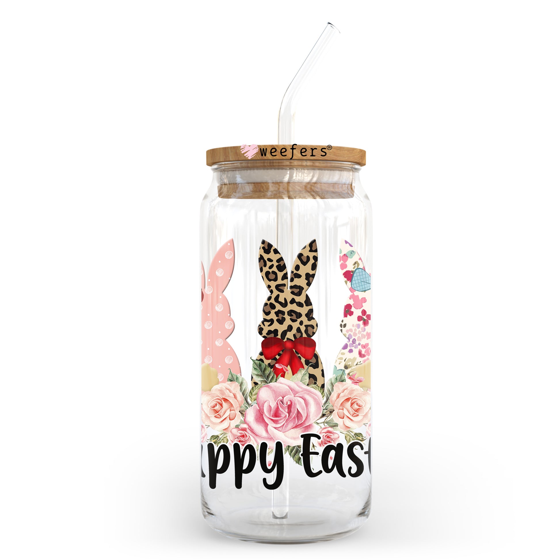 Happy Easter Trio Bunnies 20oz Libbey Glass Can UV DTF or Sublimation Wrap - Decal Transfer - Weefers