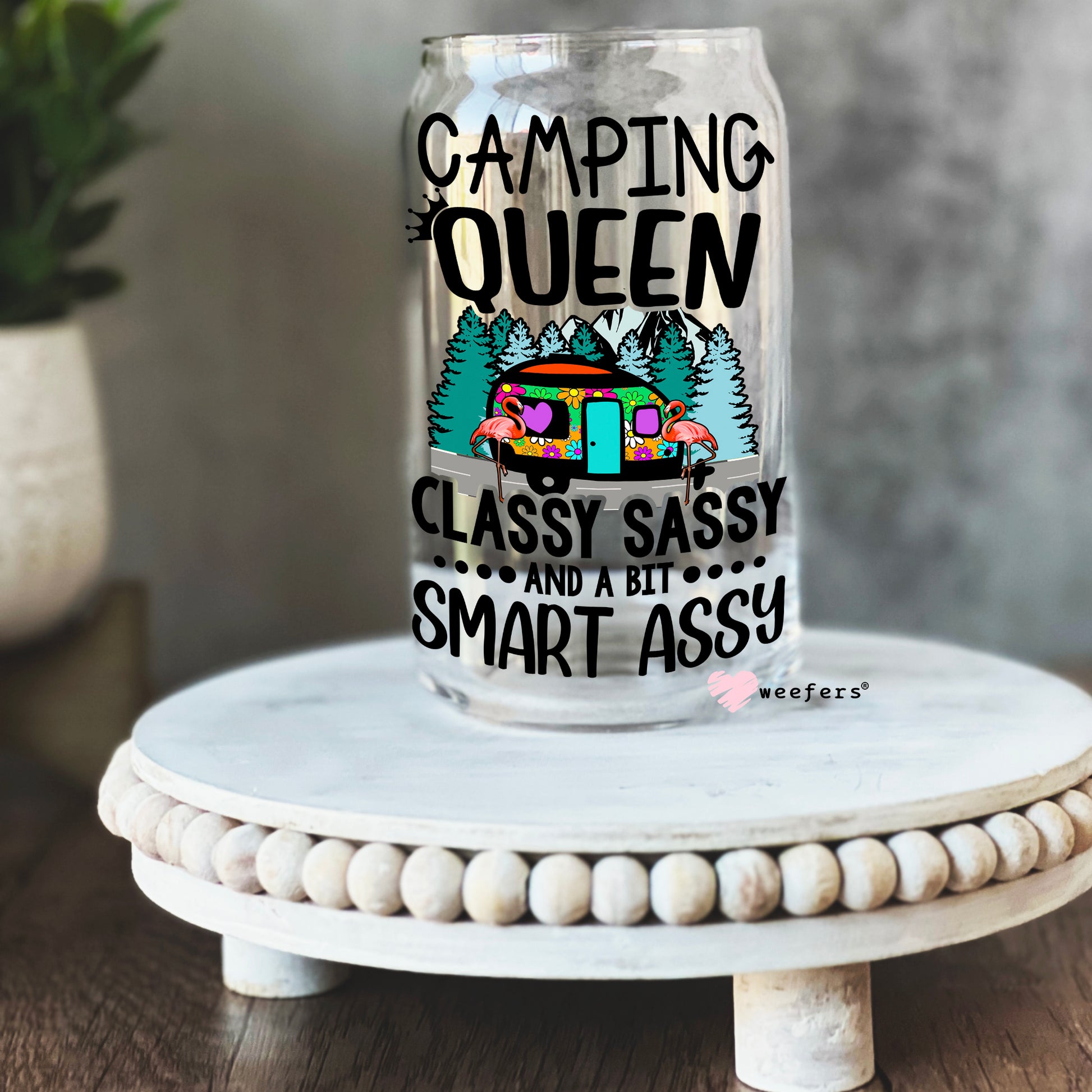 Camping Queen 16oz Libbey Glass Can UV DTF or Sublimation Wrap - Decal - Weefers